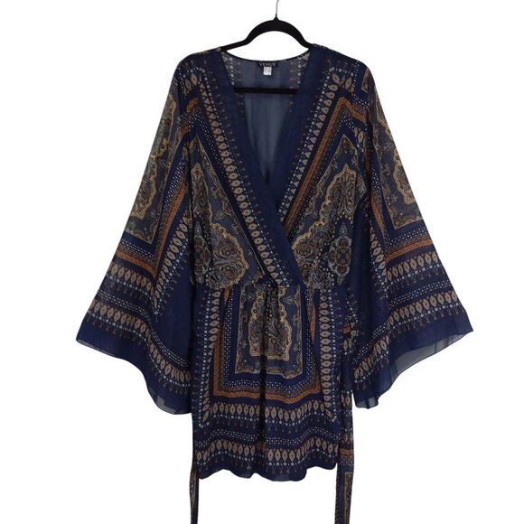 VENUS Pants - Venus Romper Womens Boho-Style Wrap Paisley Pattern Sheer Bell Sleeves Size XL